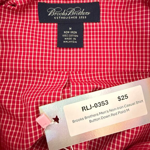 Brooks Brothers Men's Non-Iron Casual Shirt Button Down Red Plaid - Picture 3 of 5